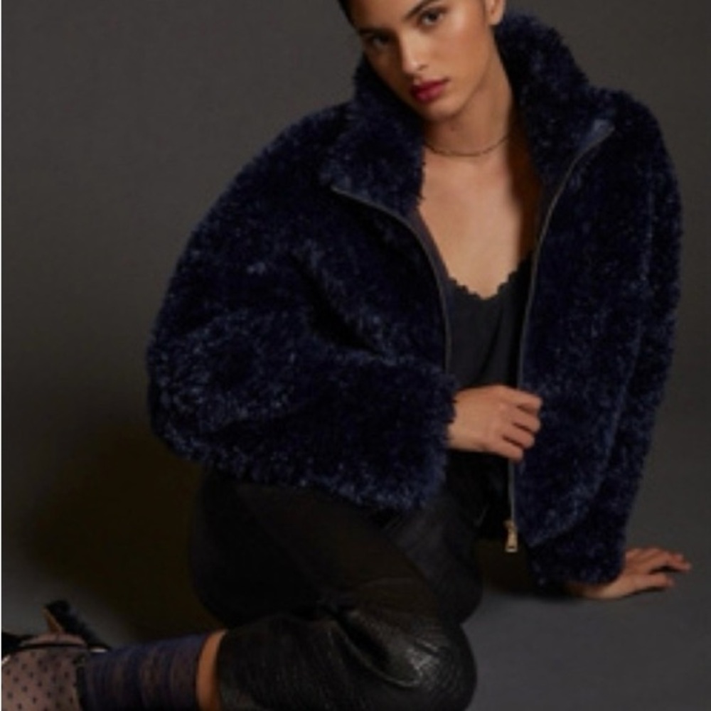 Maeve Anthropologie Deep Navy Teddy Jacket Size S